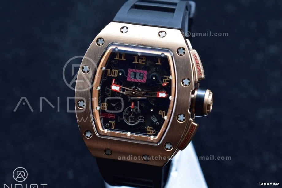 Strap Rubber Dial Best Chrono KVF RM011 1021 AllSeason Black A7750 RG on Black Edition Crystal V 1:1 1224